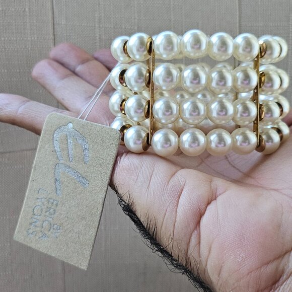 New Erica Lyons Pearl Bracelet Beaded Faux Pearl Four Strand NWT Stretch Wrap - Picture 11 of 16